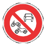 طريق ممنوع على جميع أنواع سيارات و كذلك على الدراجات النارية الكبيرة